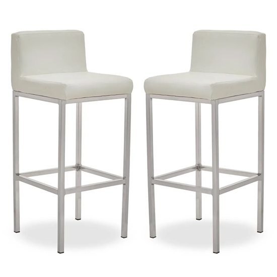 Bolney White Faux Leather Bar Chairs With Chrome Metal Base In Pair