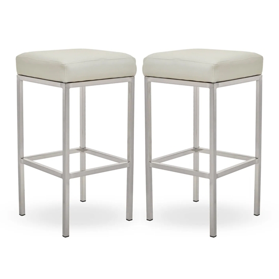 Bolney White Faux Leather Bar Stools With Chrome Metal Base In Pair