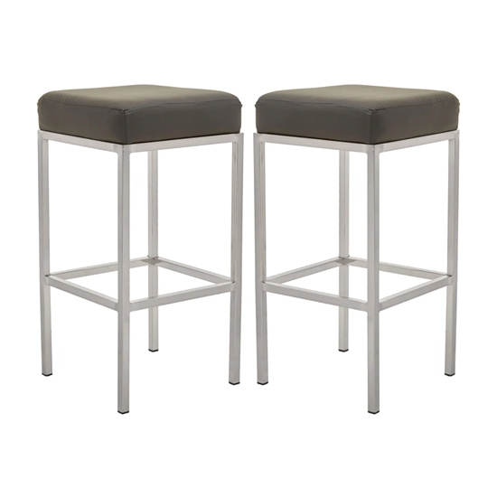 Bolney Grey Faux Leather Bar Stools With Chrome Metal Base In Pair