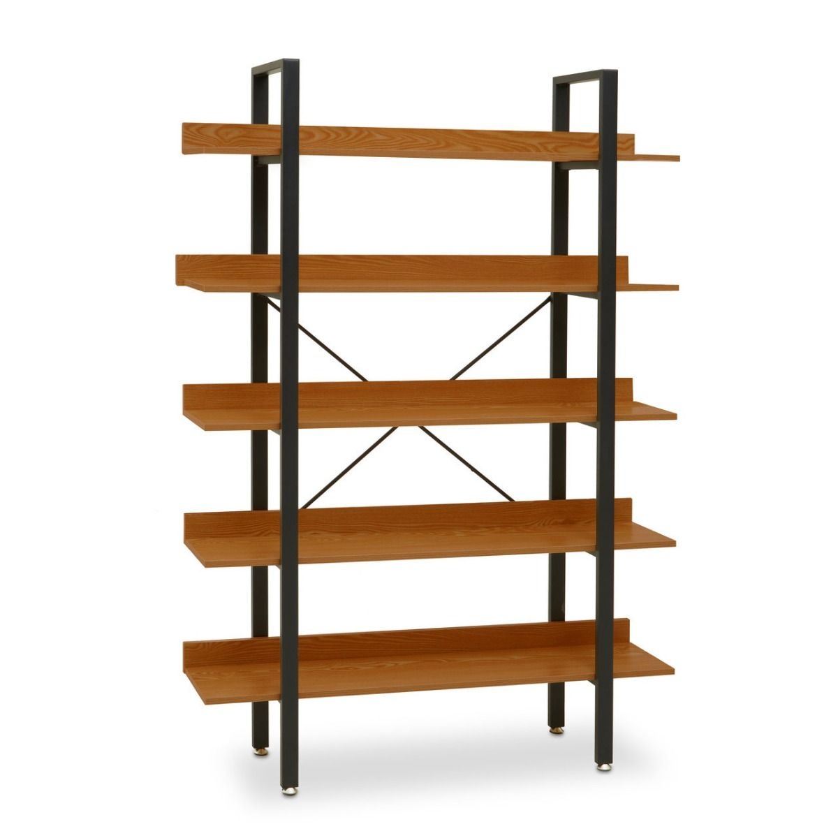 Laxton 5 Tier Wooden Shelving Unit In Red Pomelo With Black Frame