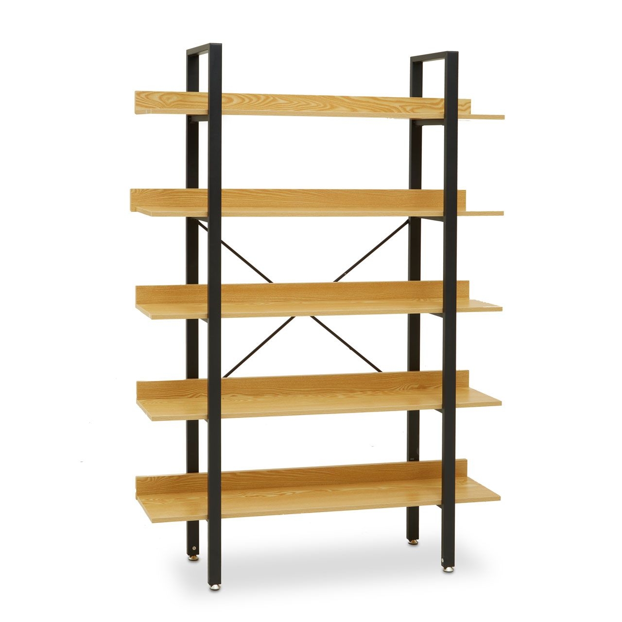Laxton 5 Tier Wooden Shelving Unit In Light Yellow With Black Frame