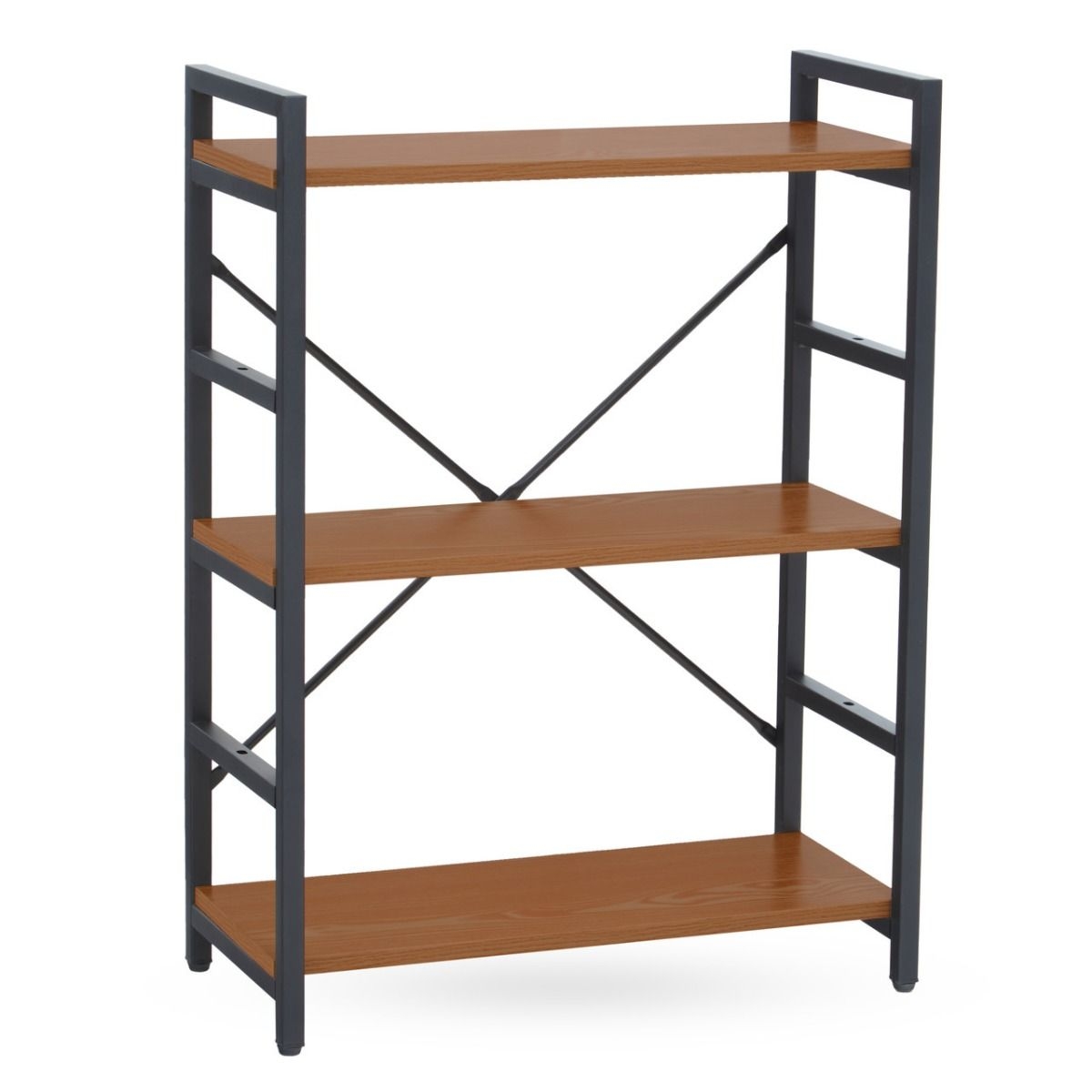 Laxton 3 Tier Wooden Shelving Unit In Red Pomelo With Black Frame