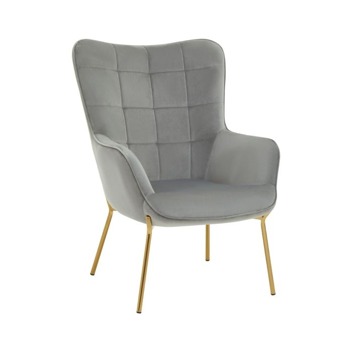 Stockholm Velvet Upholstered Armchair In Grey With Gold Legs