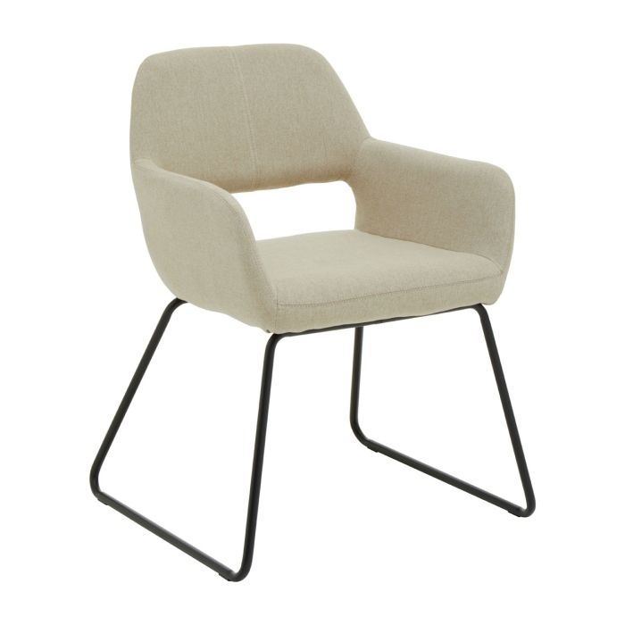 Stockholm Natural Fabric Upholstered Dining Chair With Black Legs