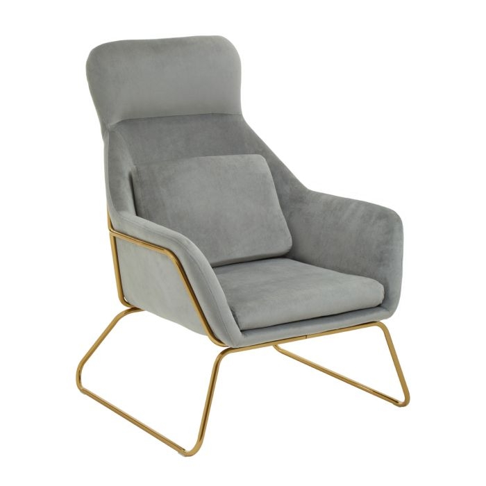 Stockholm Grey Velvet Upholstered Armchair With Gold Legs