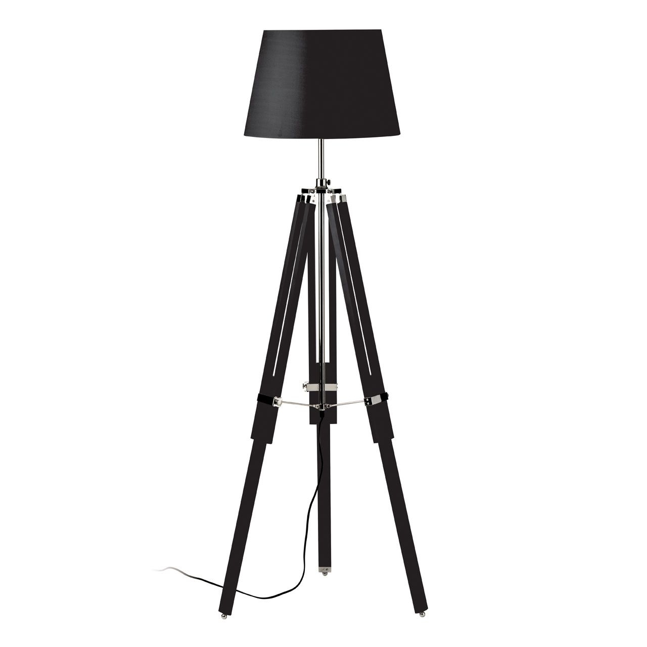 Jasper Black Fabric Shade Floor Lamp With Tripod Wooden Base