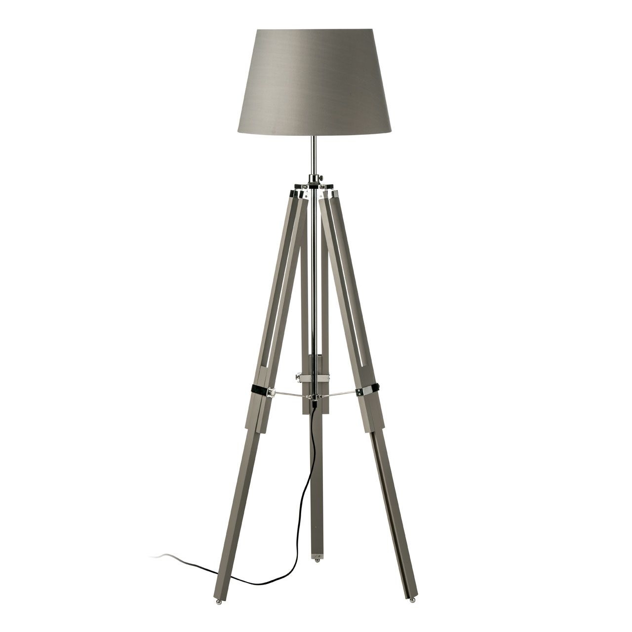 Jasper Grey Fabric Shade Floor Lamp With Tripod Wooden Base