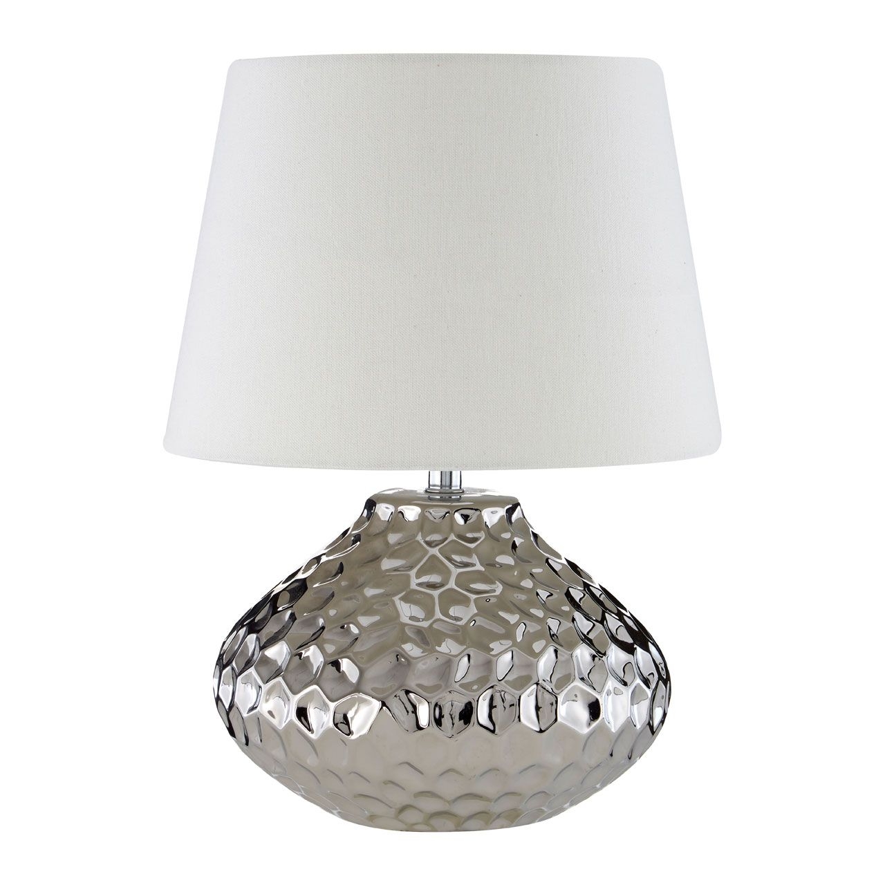 Jen Ivory Fabric Shade Table Lamp With Silver Ceramic Base