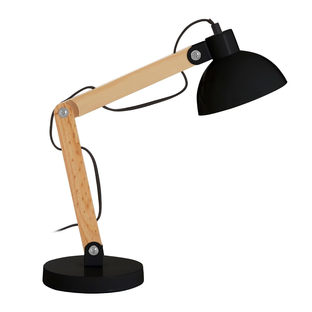 Blake Black Metal Shade Table Lamp With Natural Wooden Stalk