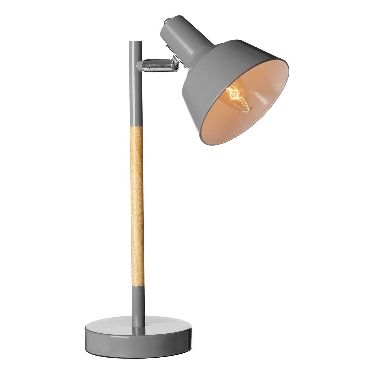 Bryson Grey Metal Shade Table Lamp With Natural Wooden Stalk