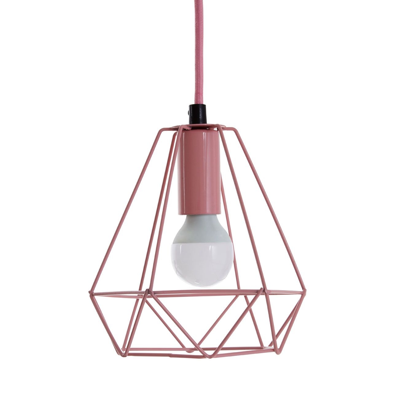 Beli Ceiling Pendant Light In Pink With Geometric Metal Wire Frame
