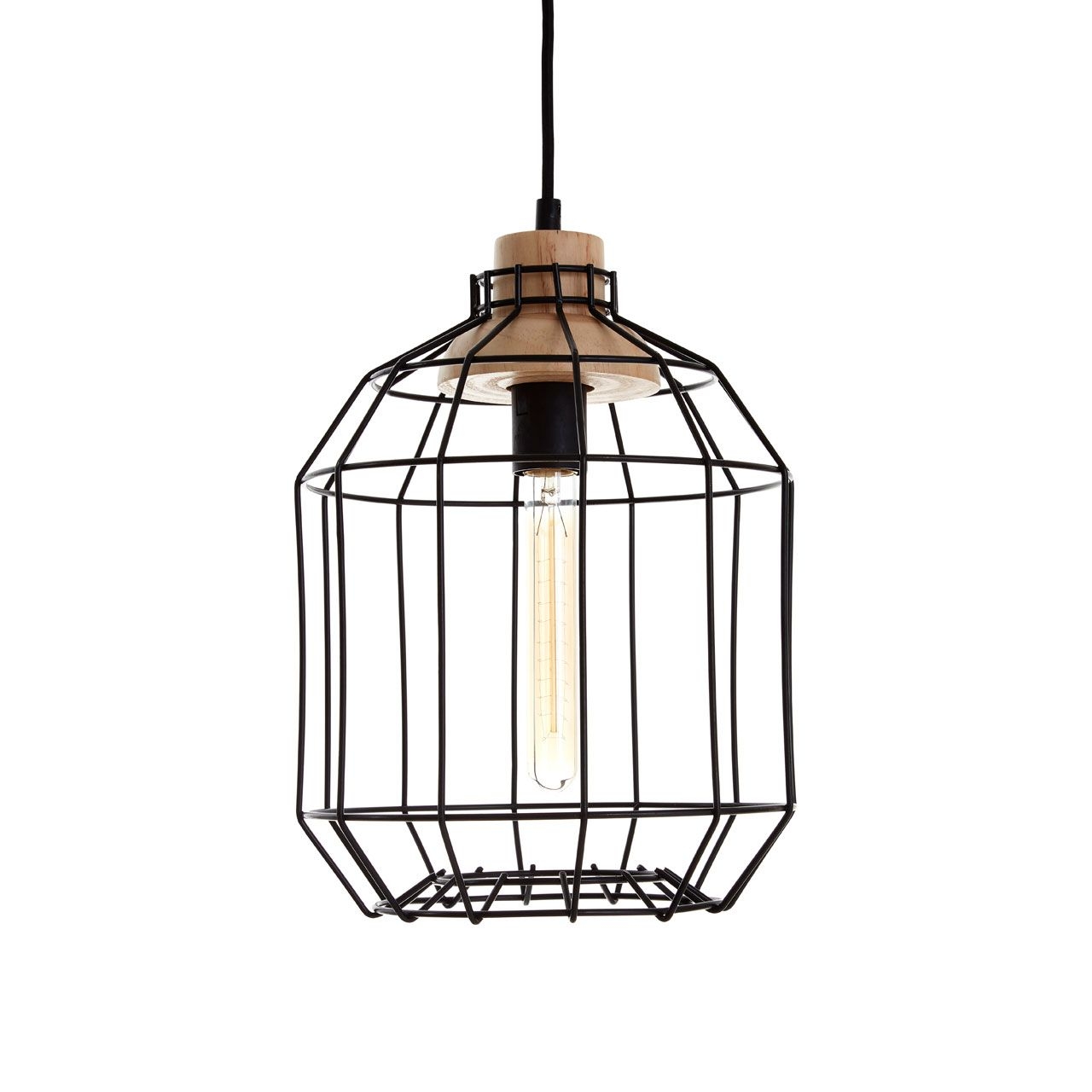 Beacon Ceiling Pendant Light In Black With Metal Wire Frame