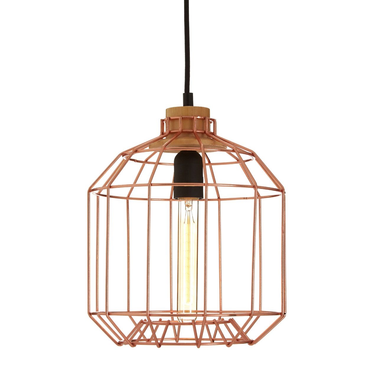 Beacon Ceiling Pendant Light In Copper With Metal Wire Frame