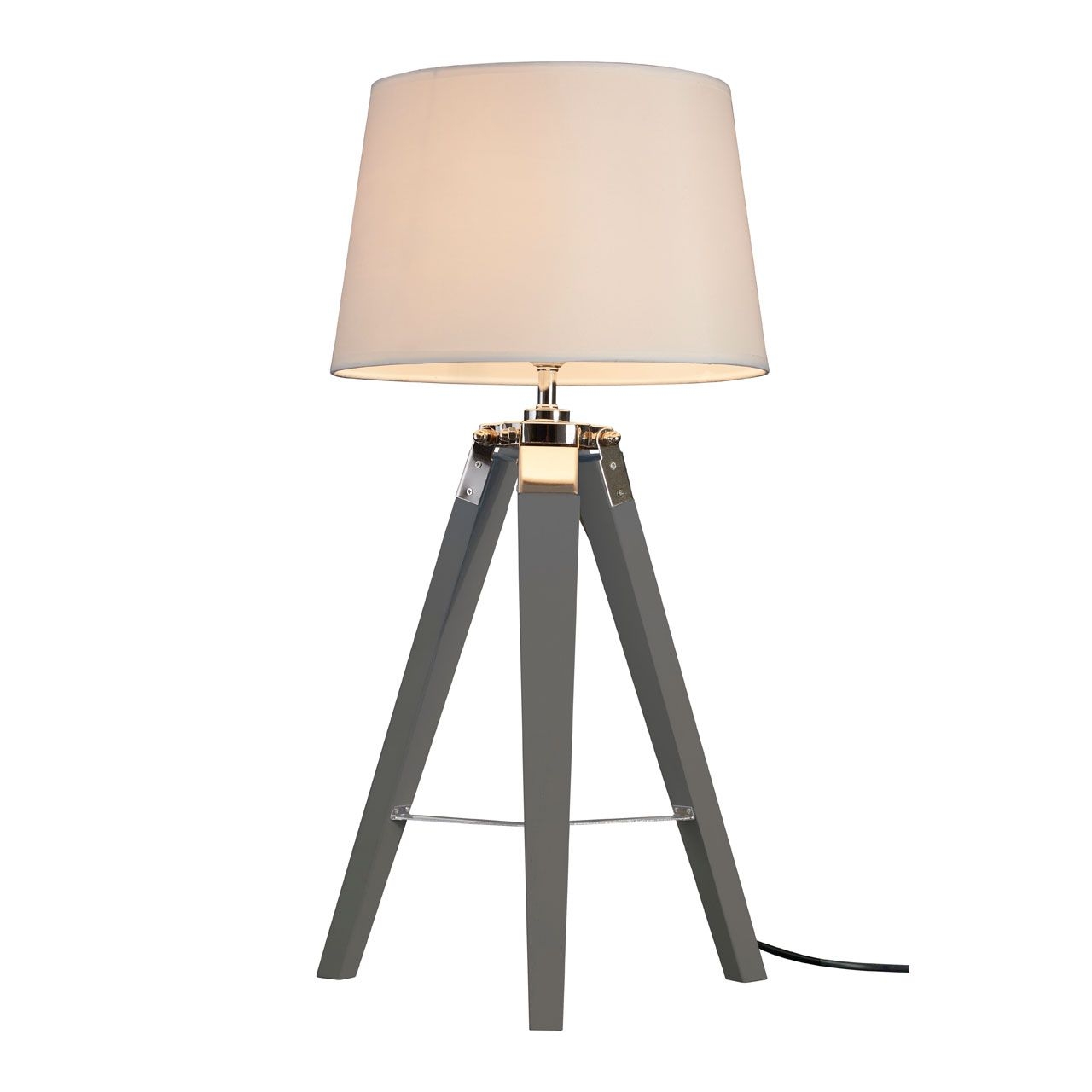 Bailey Cream Fabric Shade Table Lamp With Grey Wooden Tripod Base