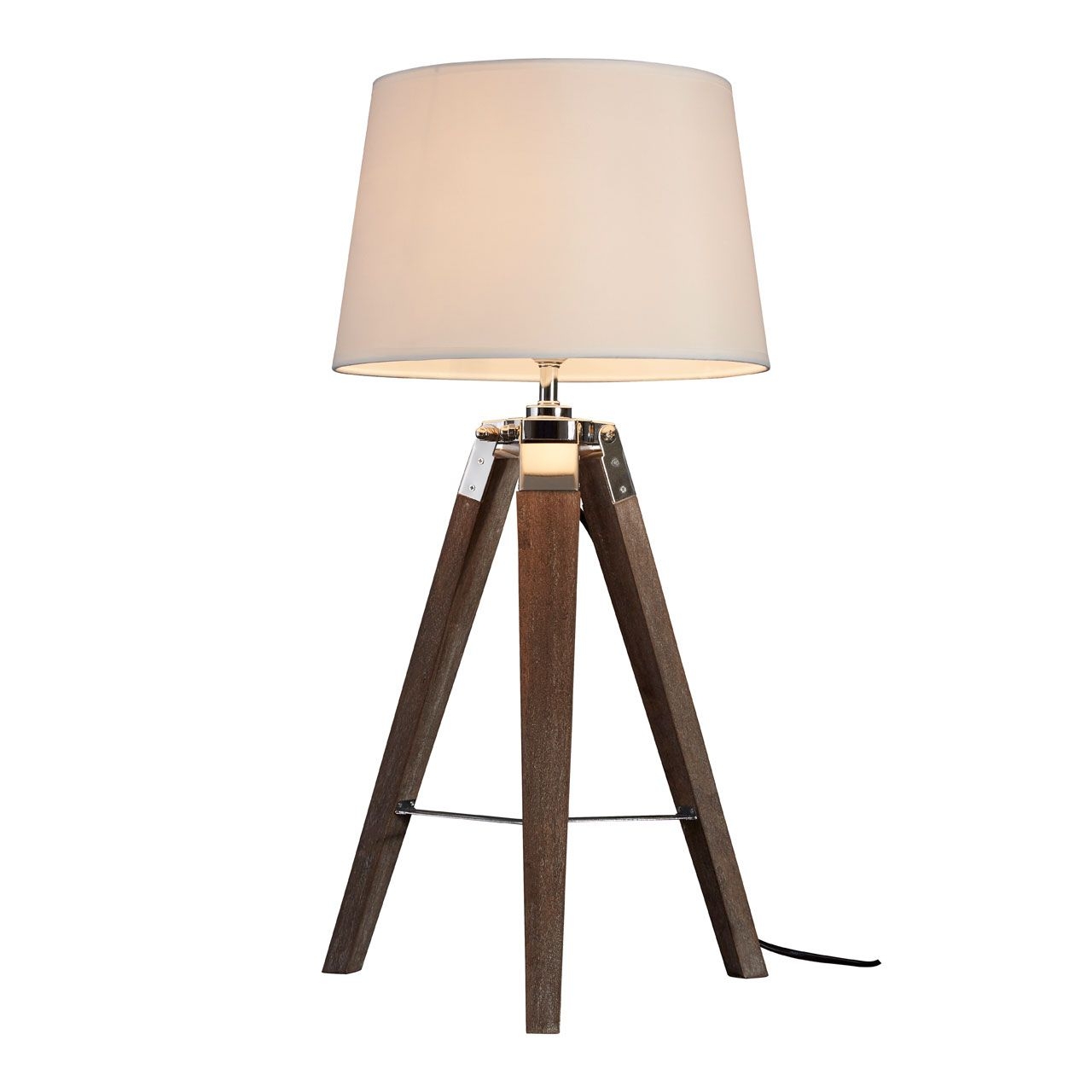 Bailey Cream Fabric Shade Table Lamp With Brown Wooden Tripod Base