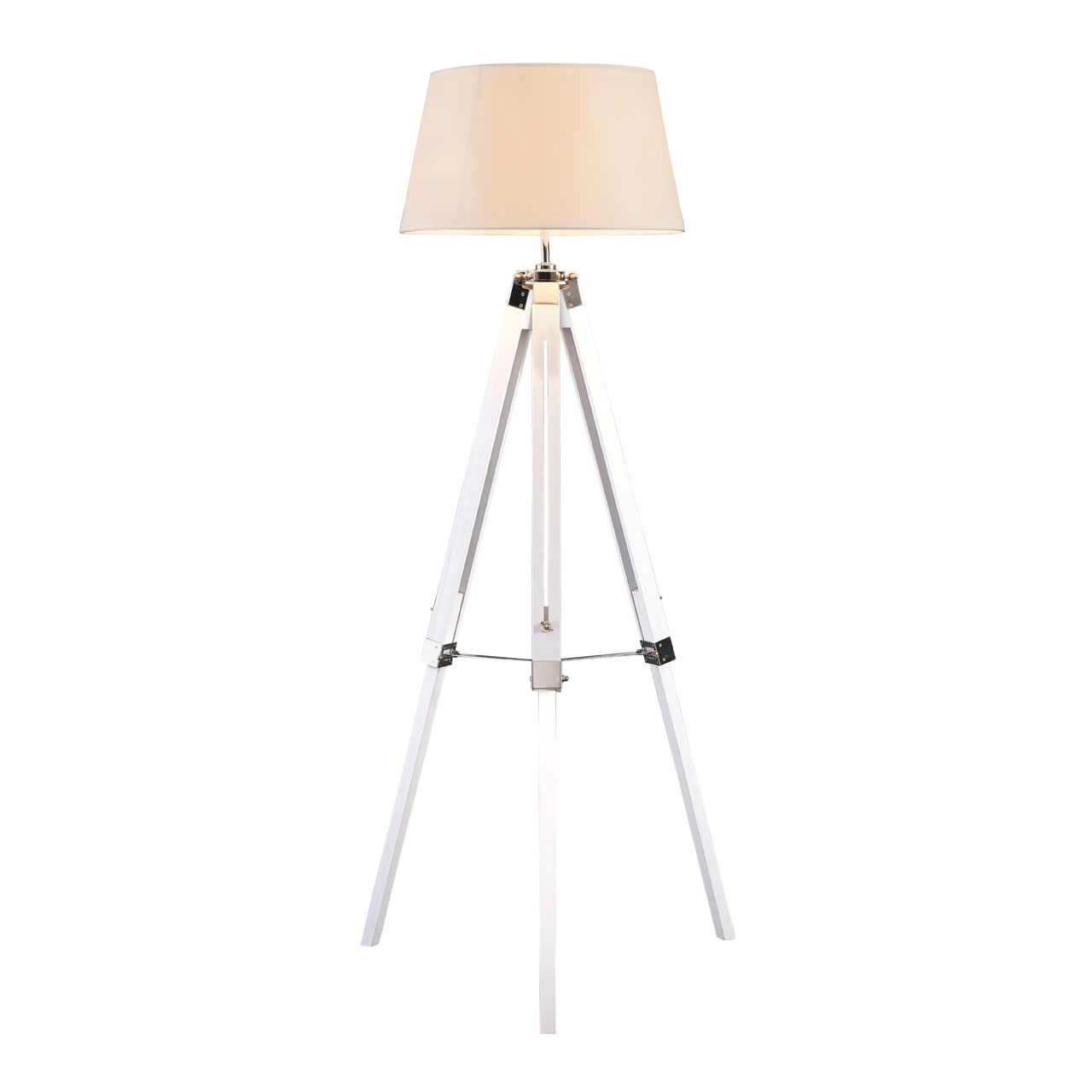 Bailey Cream Fabric Shade Floor Lamp With White Wooden Tripod Base