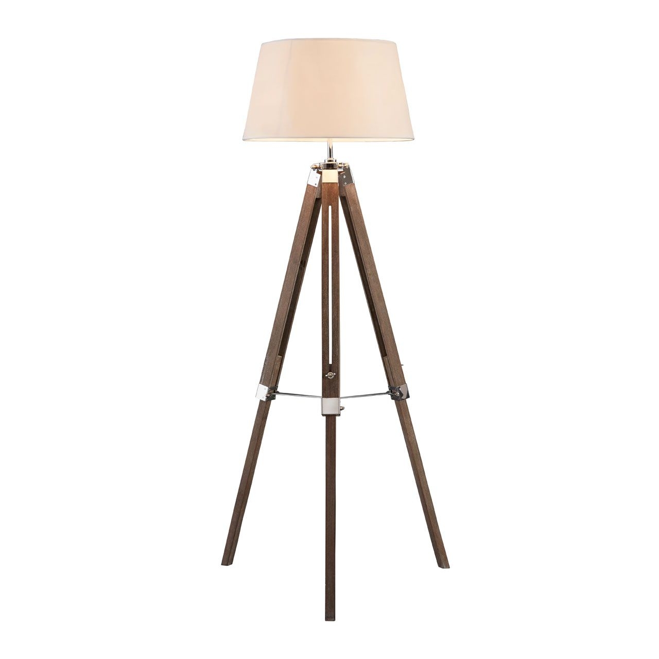 Bailey Cream Fabric Shade Floor Lamp With Brown Wooden Tripod Base