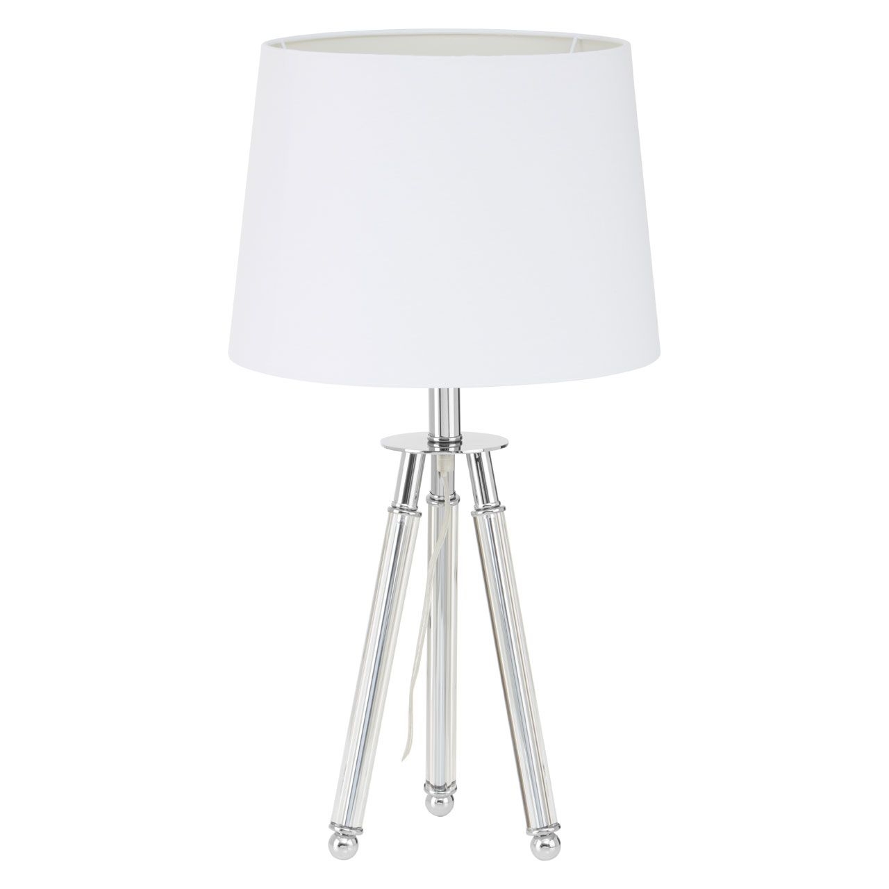 Halia White Fabric Shade Table Lamp With Chrome Metal Tripod Base