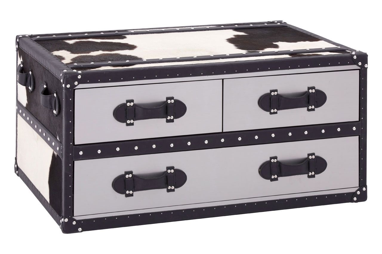 Kanso Cowhide Leather Coffee Table In Black And White