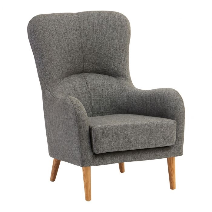 Kurume Fabric Upholstered Armchair In Grey With Ash Wood Legs