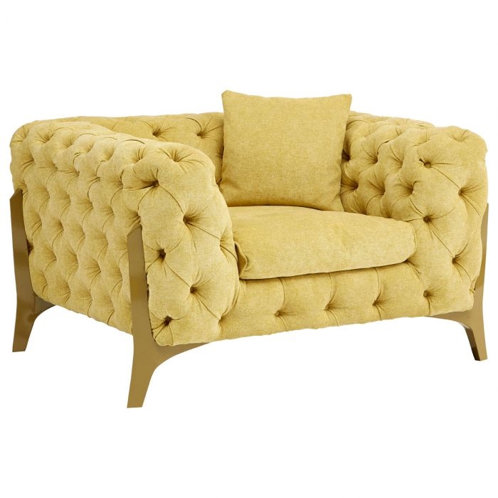 Esme Fabric Upholstered Tufted Armchair In Gold