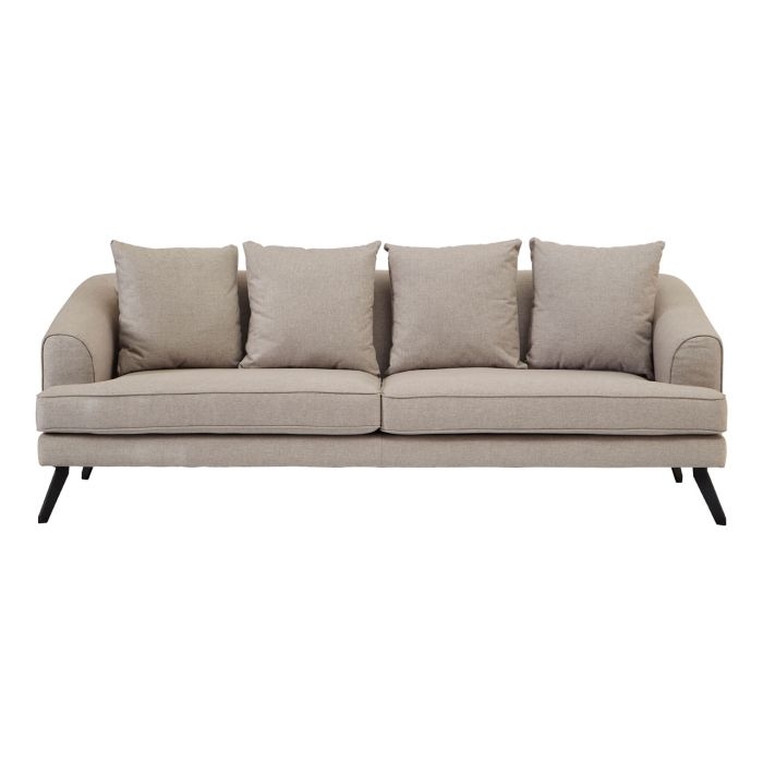 Maelie Fabric 3 Seater Sofa In Natural With Black Metal Legs