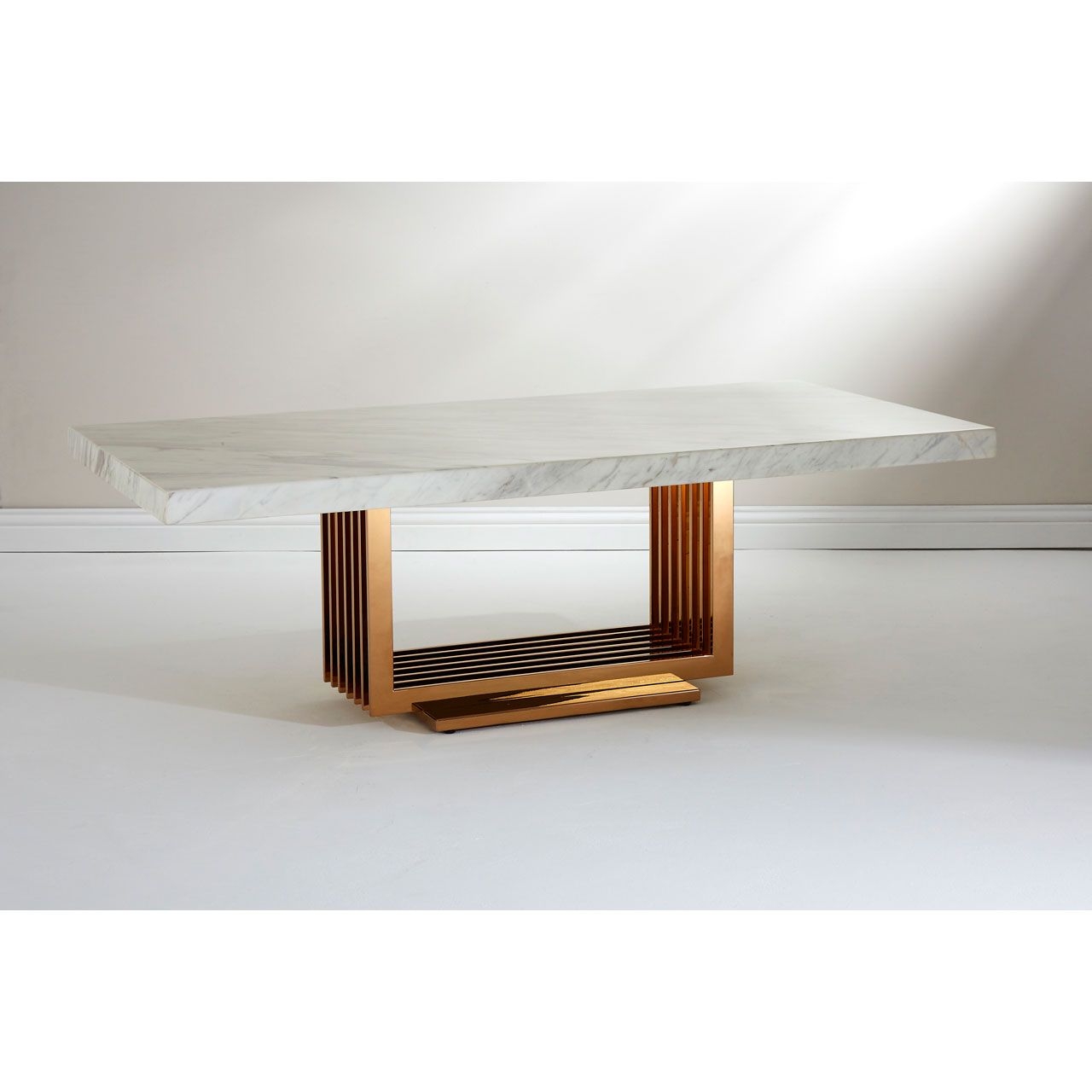 Moda Marble Coffee Table In White With Rose Gold Base