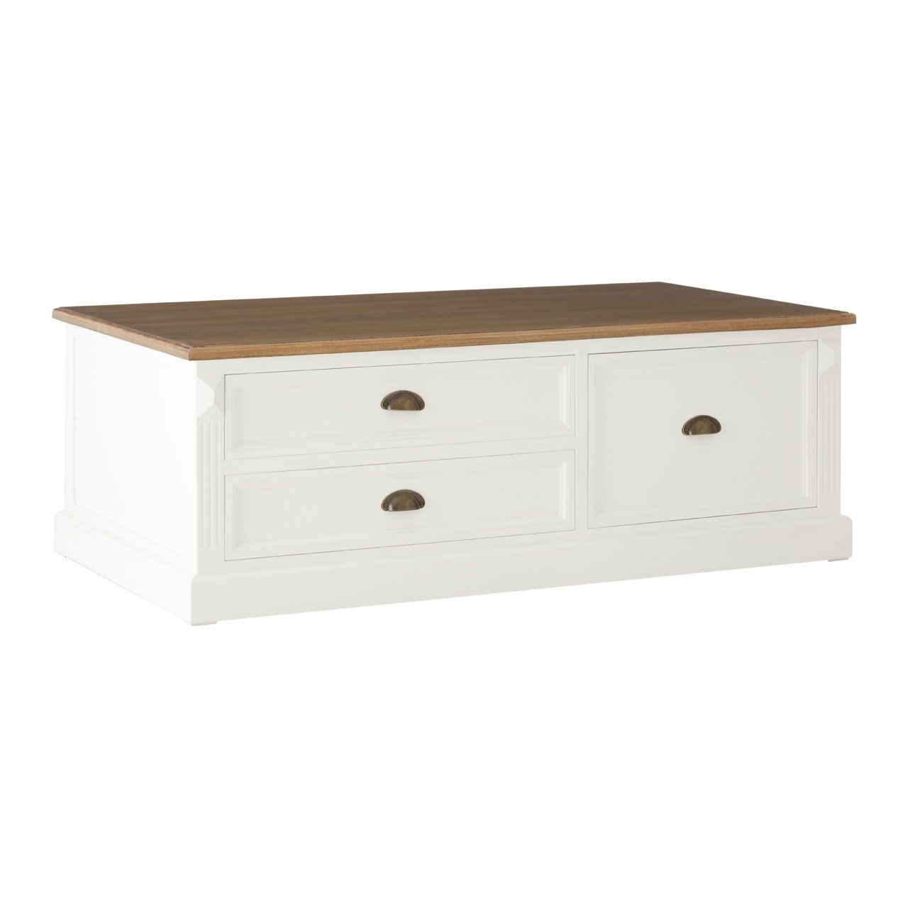 Hardwick Low Wooden Coffee Table In White With 3 Drawers