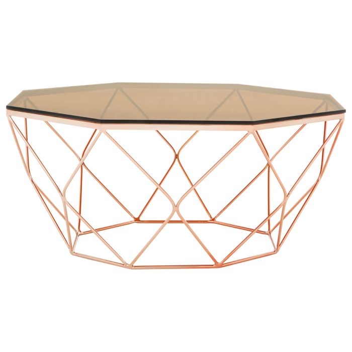 Anaco Glass Top Coffee Table With Rose Gold Metal Base
