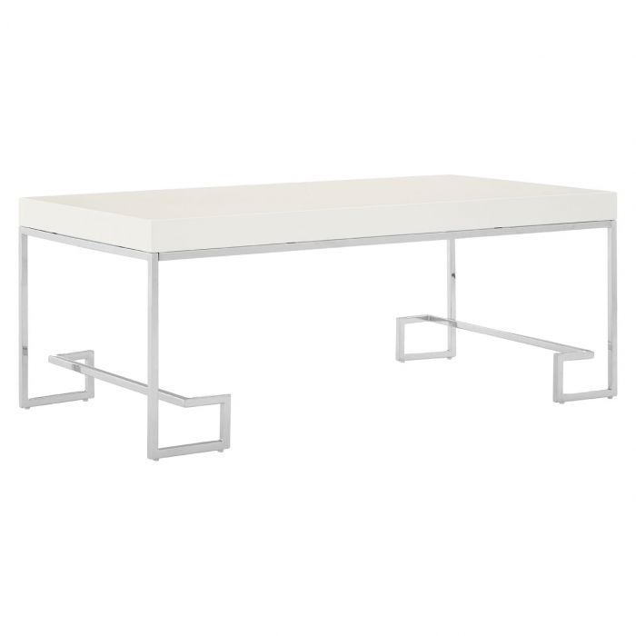 Anaco Wooden Coffee Table In White High Gloss With Chrome Metal Frame