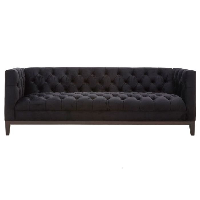 Sabine Velvet 3 Seater Sofa In Black With Wooden Legs