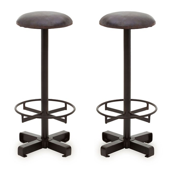 Bodmin Antique Blue Faux Leather Bar Stools With Black Base In Pair