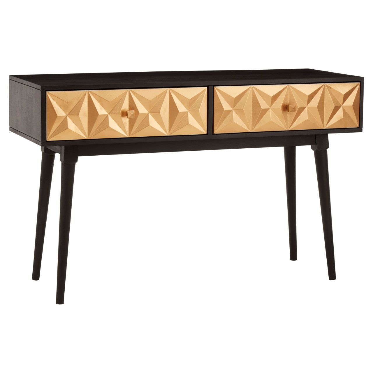 Malta Wooden Console Table In Black And Gold Palette