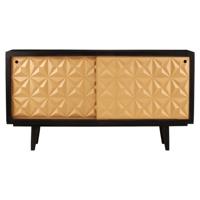 Matfen Mango Wooden Sideboard In Black And Gold With 2 Sliding Doors