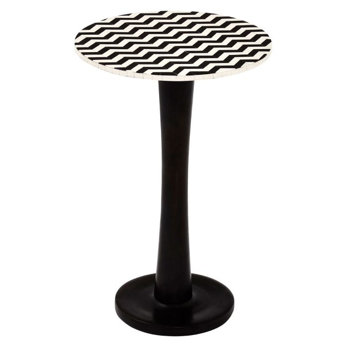 Achille Round Wooden Side Table In Black And White Inlays