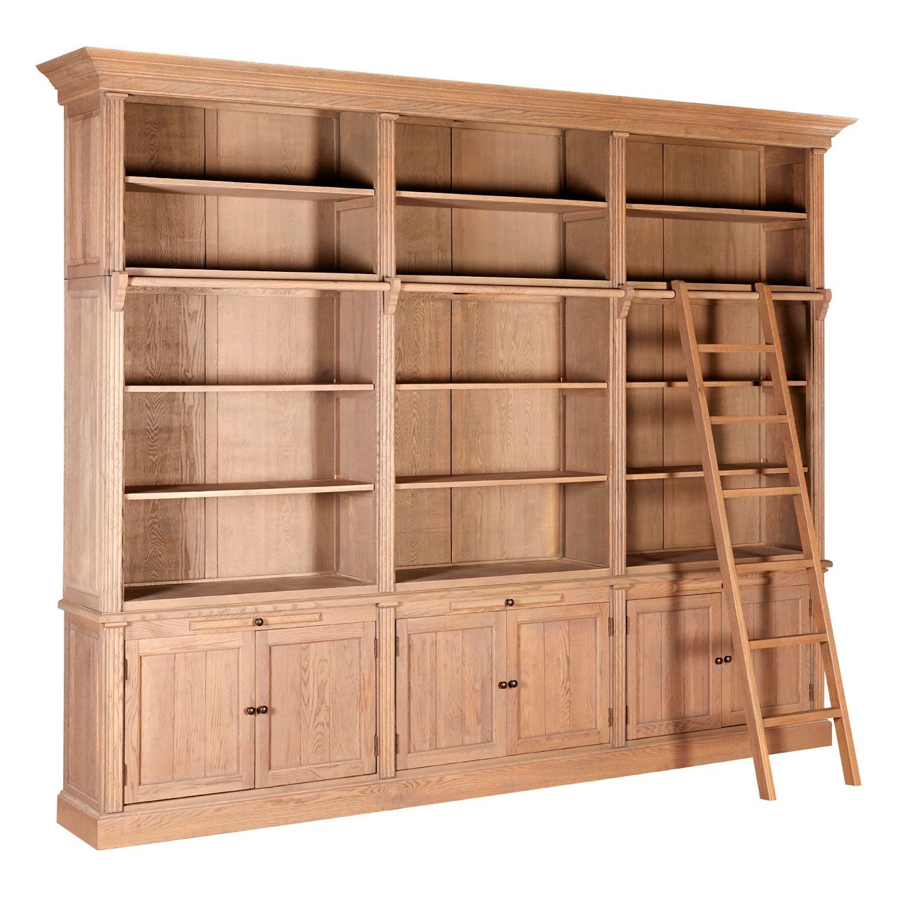 Lyon Wooden 3 Sections Bookcase With Ladder In Natural