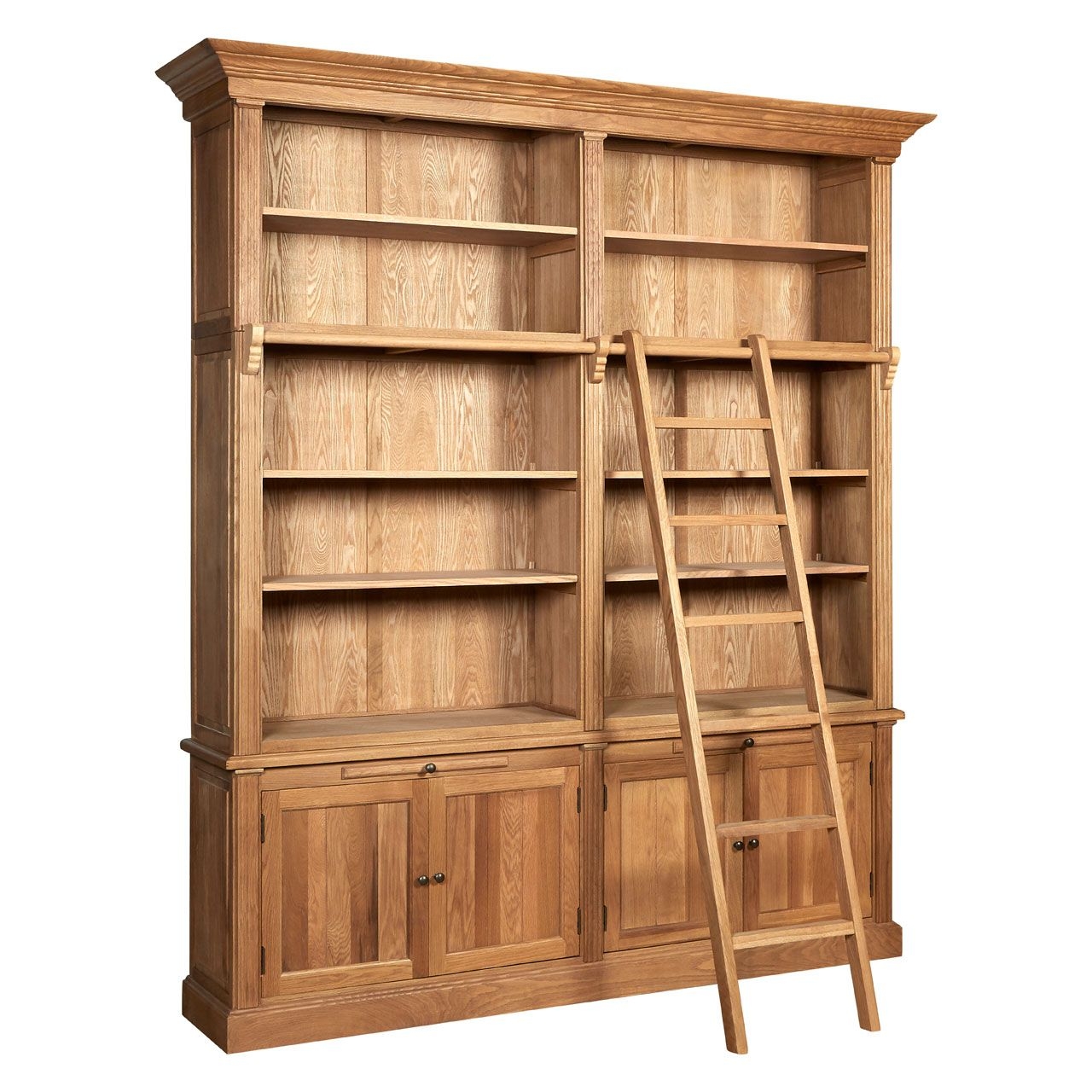 Lyon Wooden 2 Sections Bookcase With Ladder In Natural