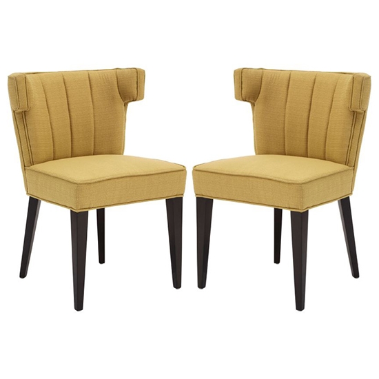 Orton Yellow Linen Fabric Dining Chairs With Black Wooden Legs In Pair