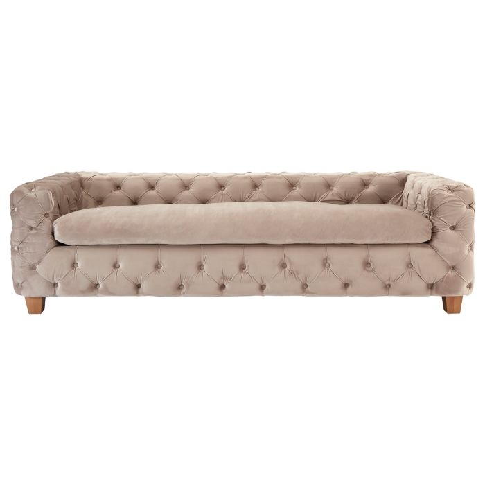 Oakes Velvet 3 Seater Sofa In Coffee With Natural Wooden Feets