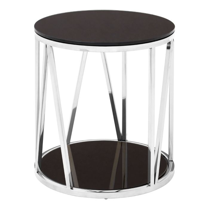 Aurora Round Glass Top Side Table In Black With Chrome Frame
