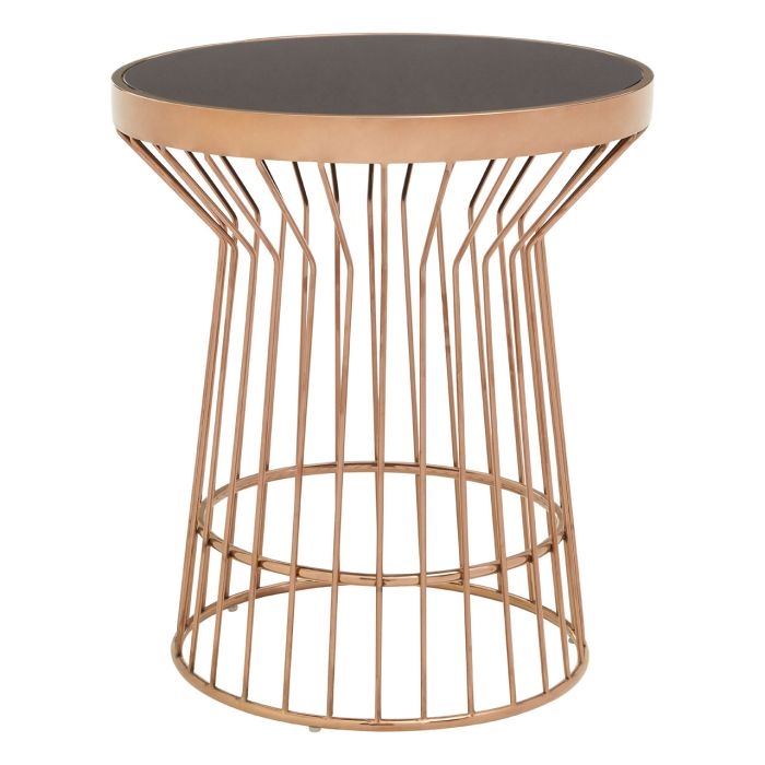 Aurora Round Glass Top Side Table In Black With Copper Frame