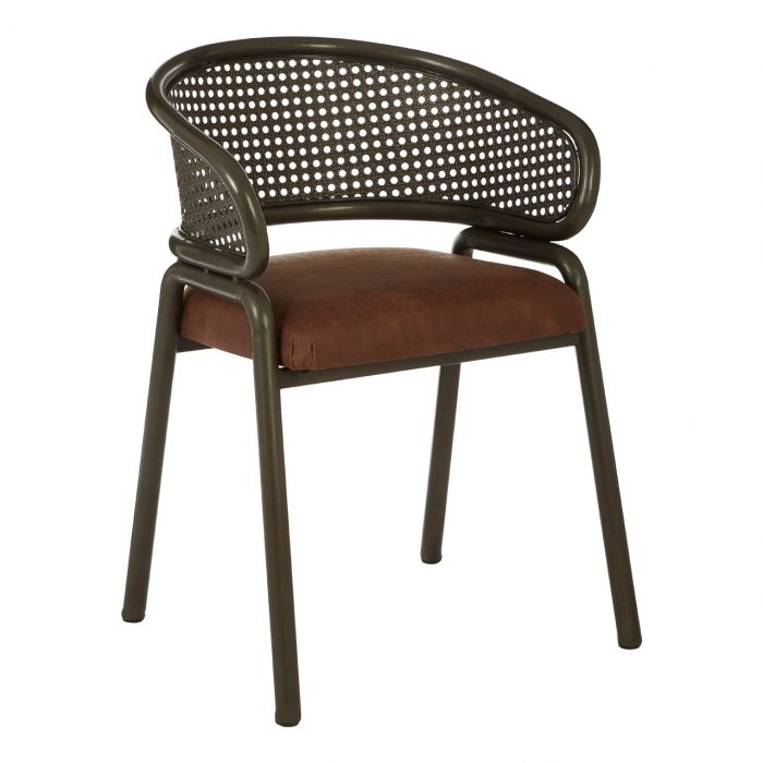 New Foundry Metal Armchair With Curved Backrest In Brown