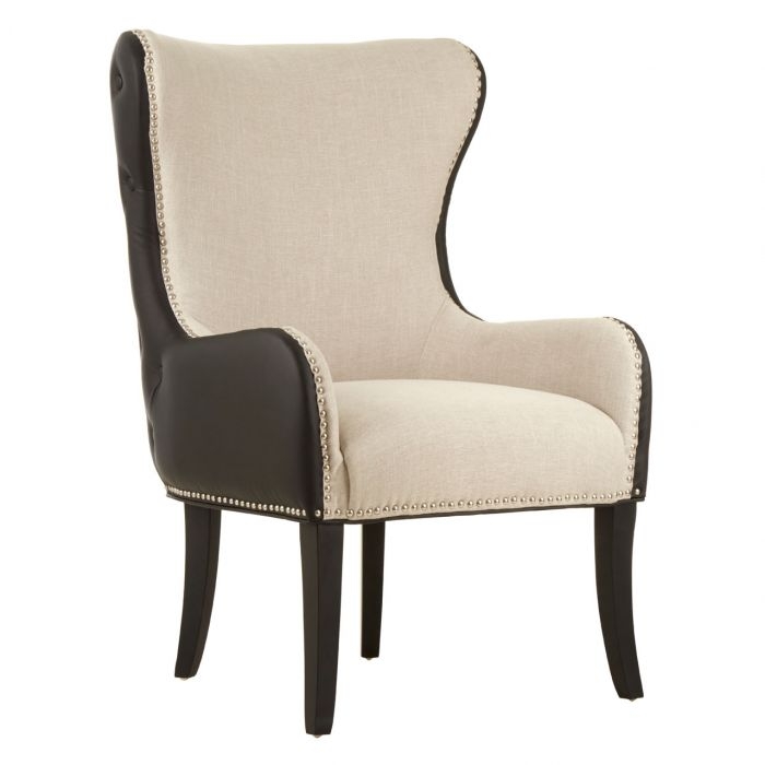 Dadri Classic Wingback Fabric Upholstered Armchair In Natural