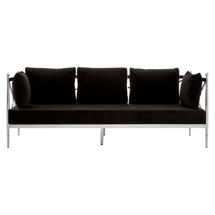 Nakisia Velvet 3 Seater Sofa In Black With Silver Lattice Arms