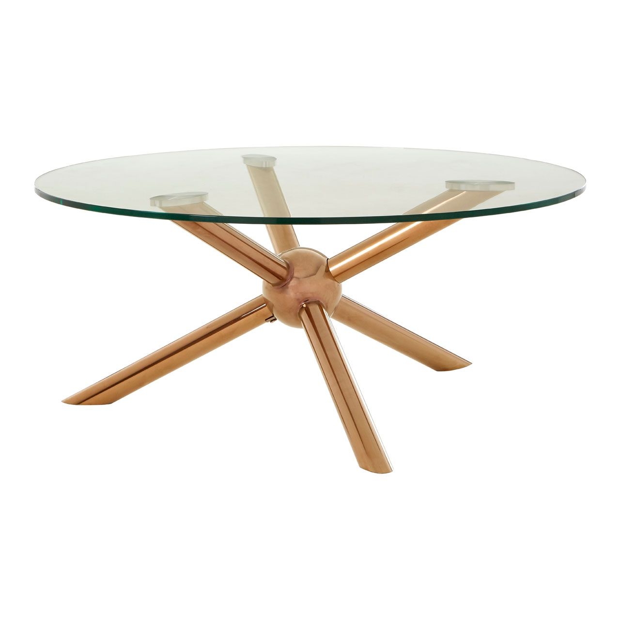 Novo Round Clear Glass Coffee Table With Rose Gold Legs