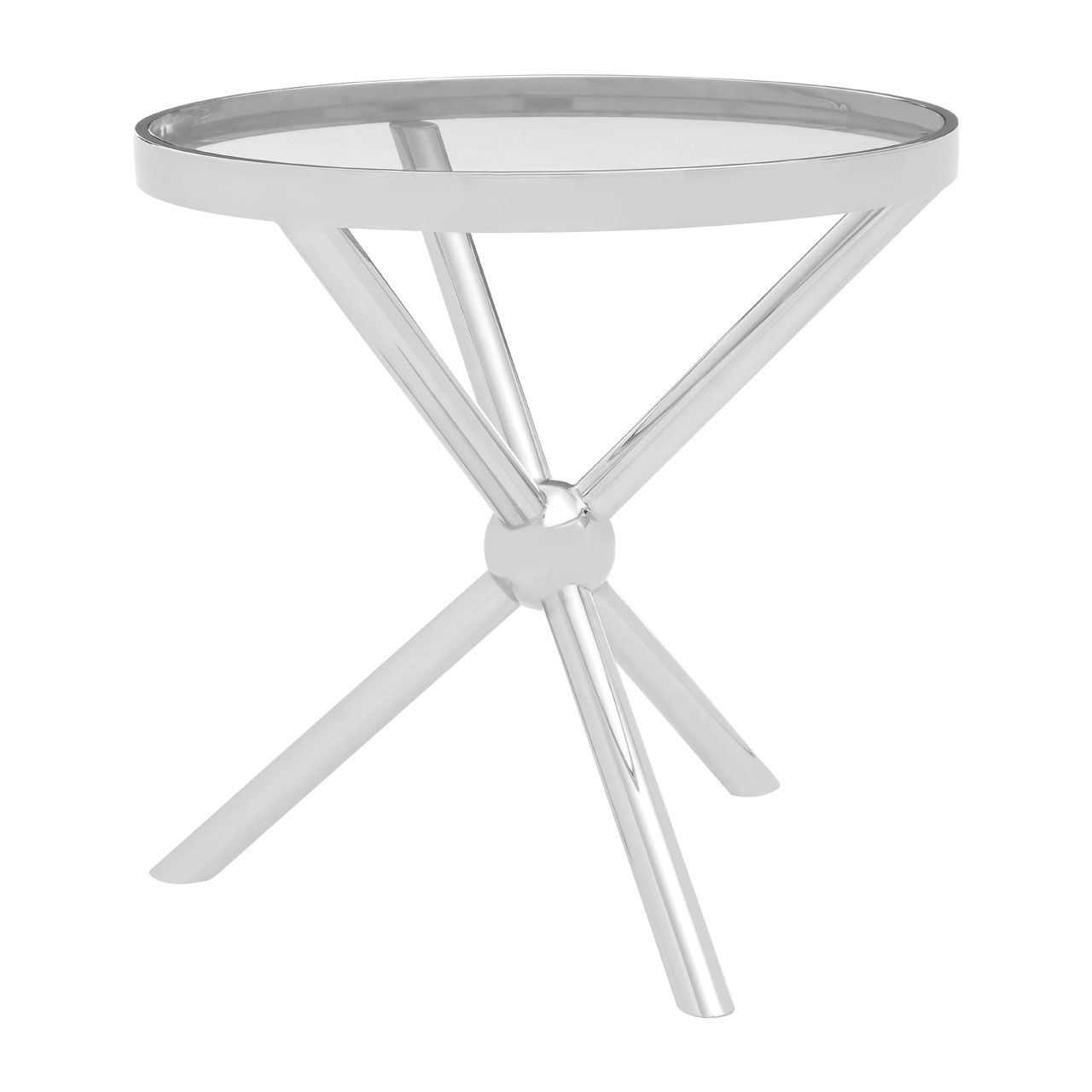 Novo Round Clear Glass Side Table In Silver Steel Legs