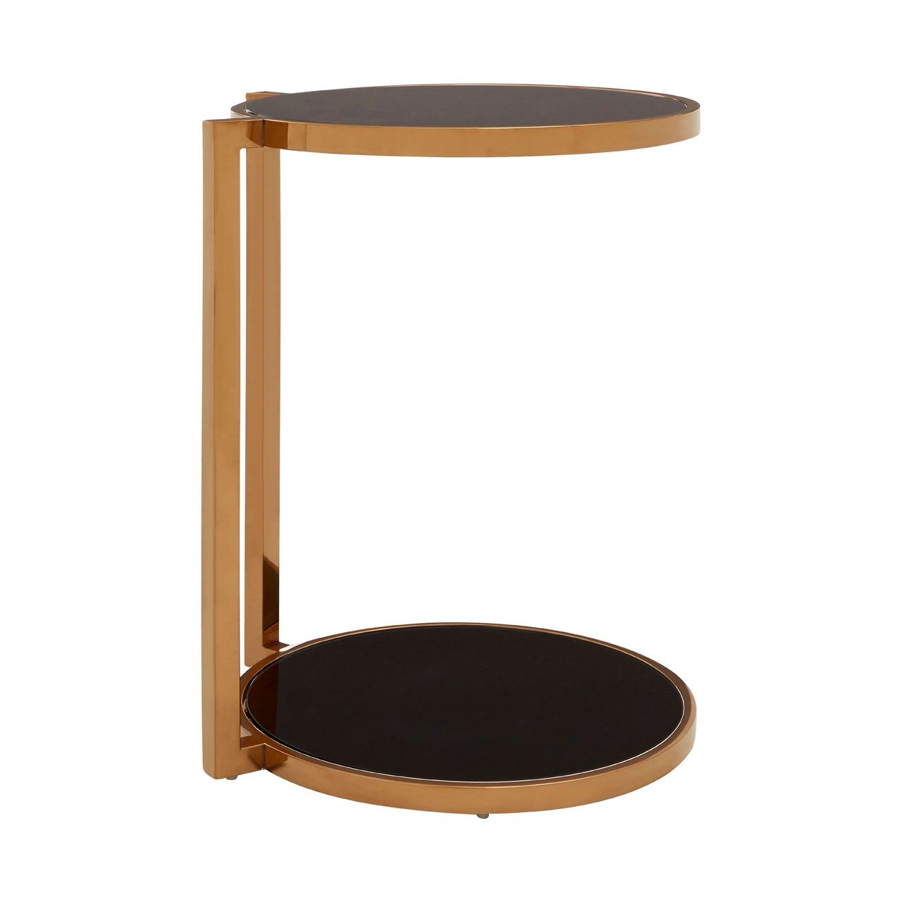 Novo Black Glass 2 Tier Side Table In Rose Gold Steel Frame