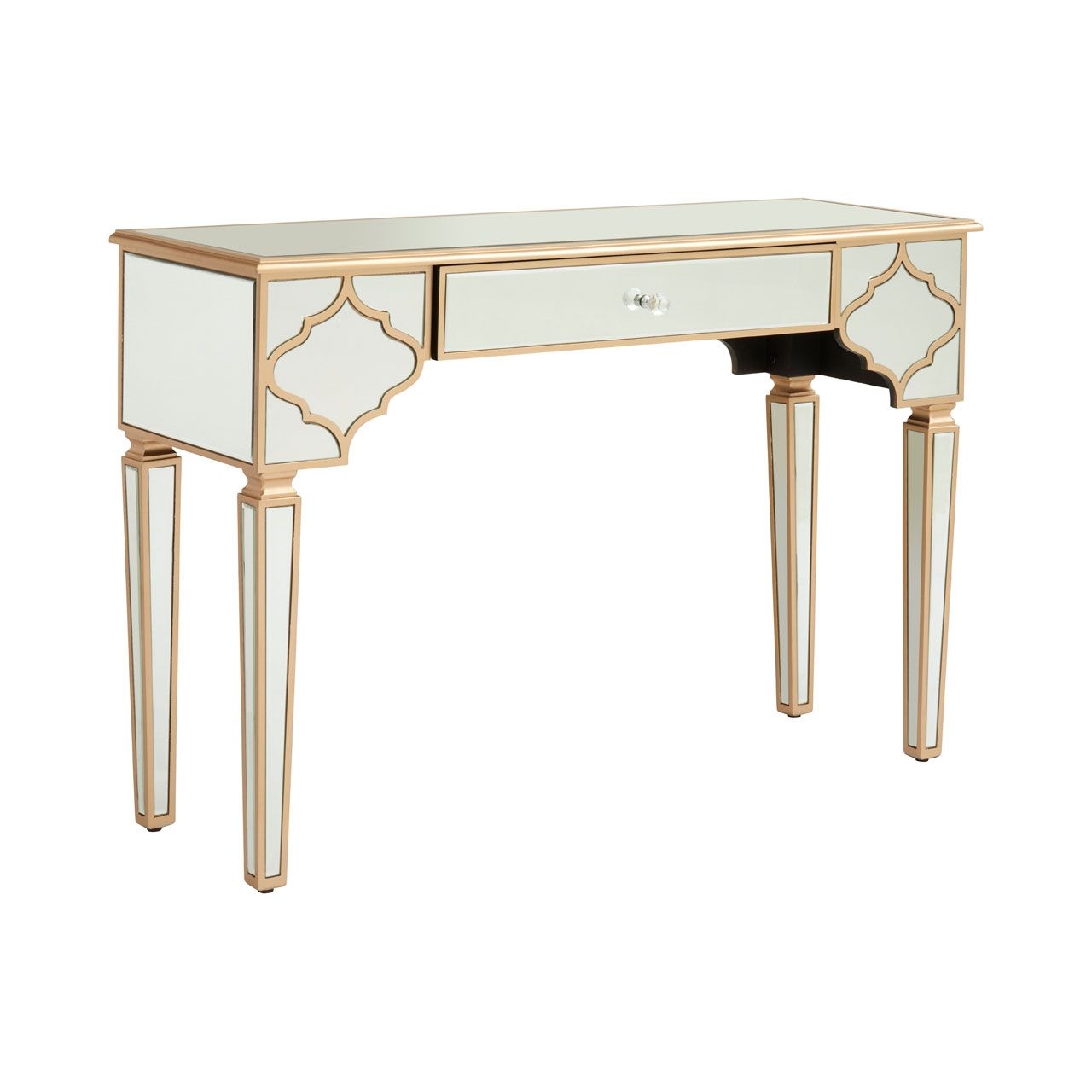 Dziban Mirrored Glass Console Table In Crystal With 1 Drawer