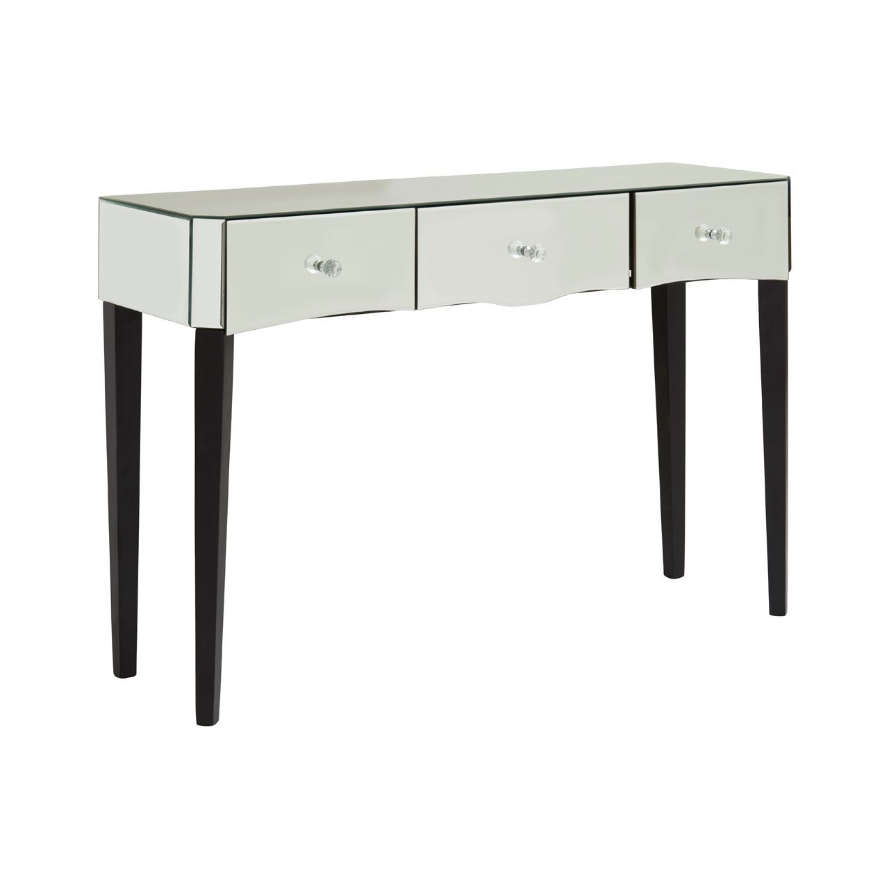Gabriella Mirrored Glass Console Table With Black Wooden Legs