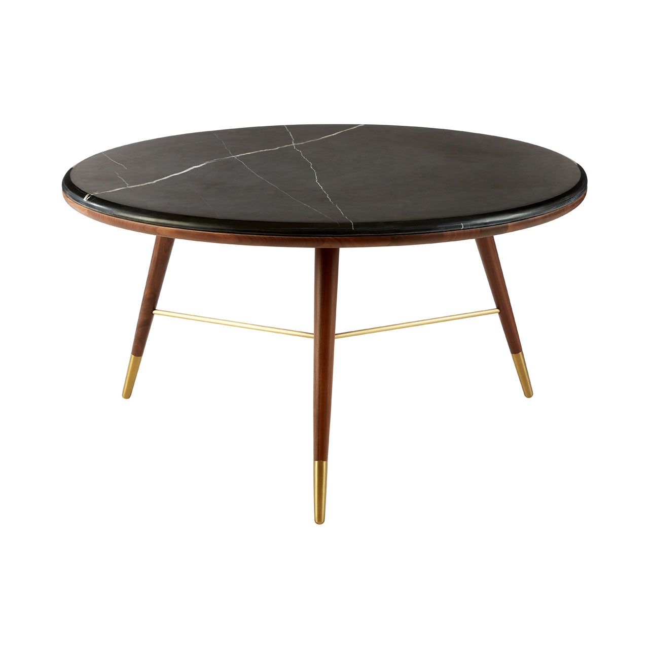Kenso Marble Top Coffee Table In Dark Grey With Walnut Legs